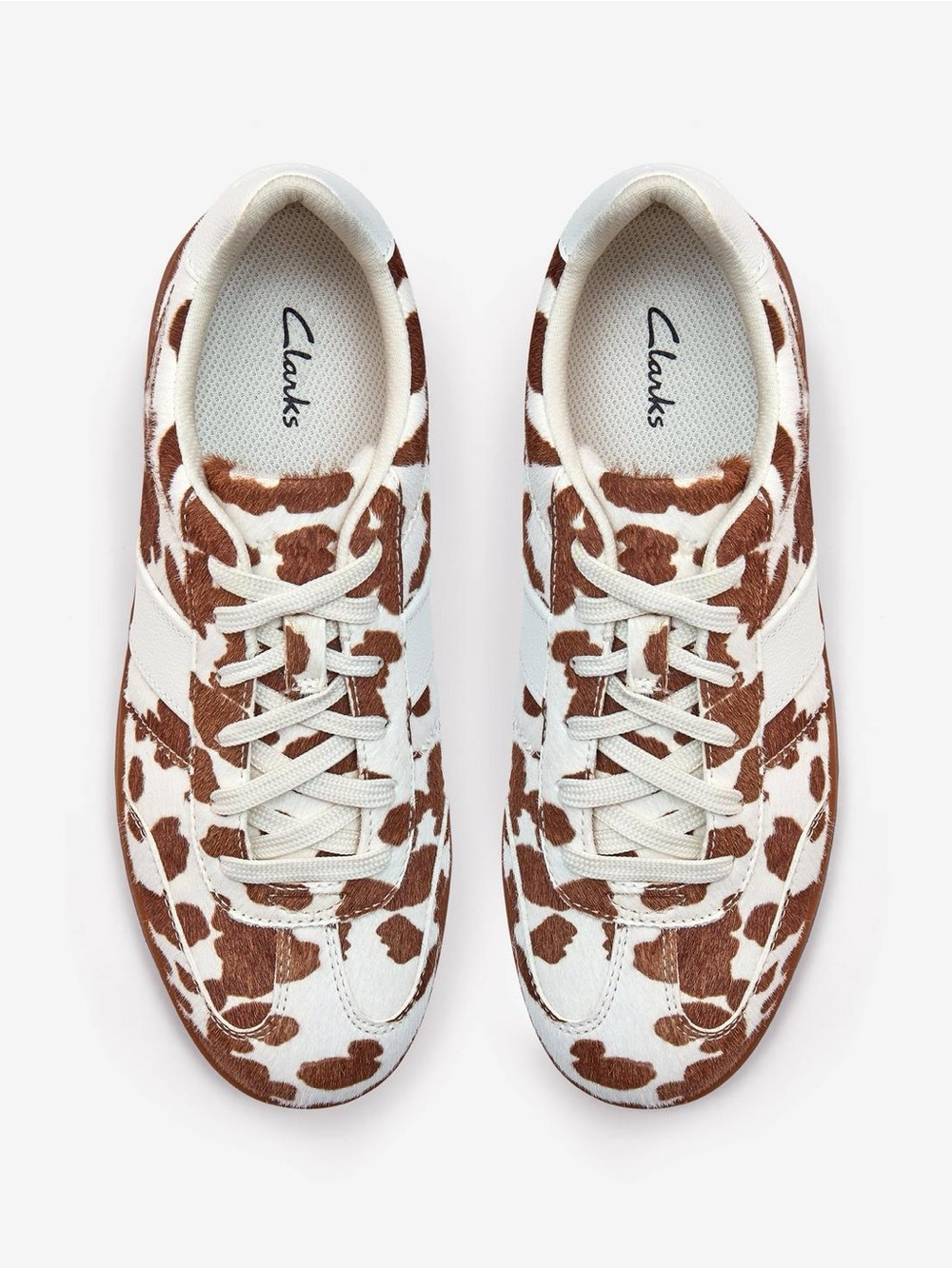 Clarks Brown and White Cowhide-Pattern Sneakers